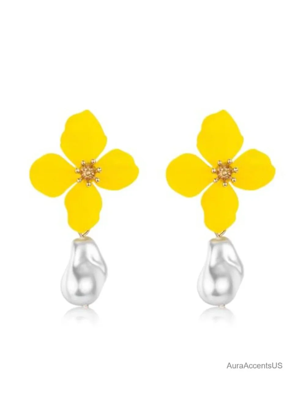 Flower Statement Earrings Oversized 14k Gold Plated Pearl Dangle Jewelry